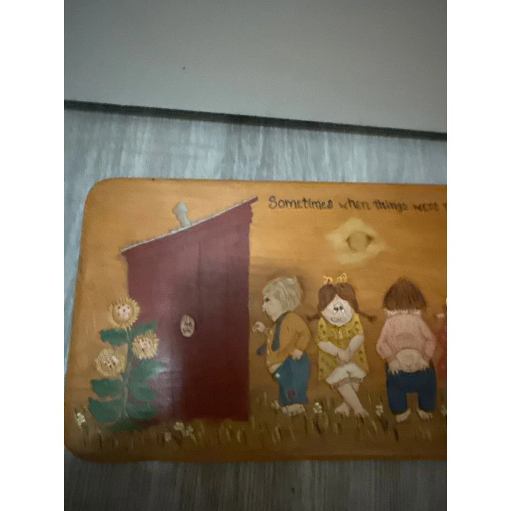 Vintage 1990 Hand Painted Wood Outhouse Plaque Folk Art Bathroom Decor JGW 90
